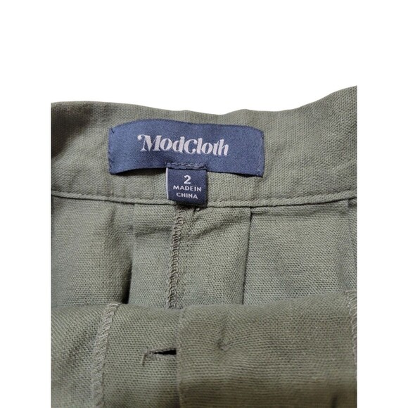 Modcloth Effortless Feature Midi Skirt Sz 2 Linen Blend Olive Green Pockets F243 - Picture 5 of 13